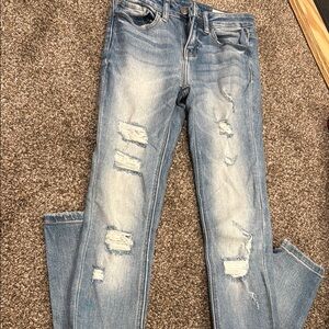 Light Blue Distressed Skinny Jeans with Ripped Details